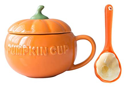 Decoraciones de Halloween 1 juego creativo de calabaza taza de cerámica taza de desayuno Halloween taza con cuchara