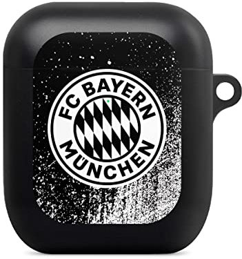 Hülle mit Karabiner kompatibel mit Apple AirPods (1. Generation) Case schwarz Schutzhülle mit Schlüsselanhänger FC Bayern München Offizielles Lizenzprodukt FCB