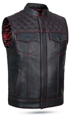 Leatherick Groove Club Hommes Gilet Cuir Biker - Doublure Traditionnelle En Satin Paisley Avec Surpiqûres Noires, SOA Pre Paisley R&B 301