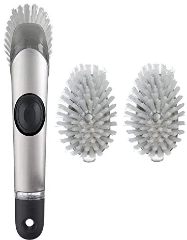 OXO Steel Soap Dispensing Dish Brush with 2 Dish Brush Refills