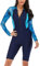 Women's One Piece Swimsuit Long Sleeve Rash Guard Ladies Wetsuit Athletic Swimsuit Surfing Diving Zip Front Swimwear Swimming Costume Navy Blue 2935