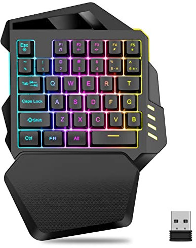 Zunate One-Handed Gaming Keyboard, 2.4G Wireless Gaming Mechanical Keyboard with RGB Backlit and Wrist Rest, 35 Key Ergonomic Game Controller for PUBG Mobile Games