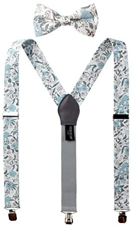 Herren Hosenträger und Fliege aus Baumwolle mit Blumenmuster für Trauzeugen, Hochzeitsfeiern, 48-staubiges Blau, 48 Inch