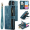 UEEBAI Wallet Case for iPhone 11 6.1 inch, Premium Handmade PU Leather Phone Case Card Slots Magnetic Closure Zipper Pocket Kickstand Flip Case with Hand Strap - Vintage Blue