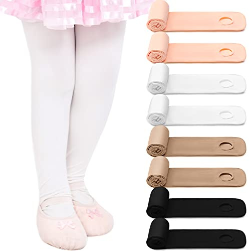 Janmercy 8 Packs Ballet Tights for Girls Convertible Dance Tights Toddler Dance Stockings for Ballet Gymnastics School(4-6 Years,Black, White, Light Pink, Tan)