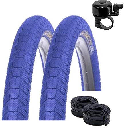 2 x Kenda K-907 Krackpot 20 BMX Fahrradreifen Fahrradmantel in Blau 50-406 (20 x 1.95) + 2 passende Schläuche DV inkl. Fahrradklingel
