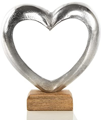 Logbuch-Verlag Deko Herz Figur 18 cm Holz & Metall zum Hinstellen Geschenk Liebe Valentinstag Muttertag Herzfigur Silber