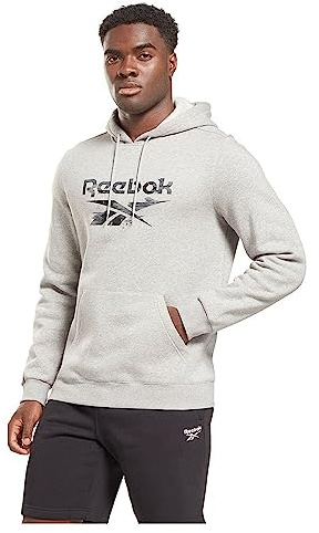 Reebok Men's Identity Modern Camo Fleece Hoodie, Medium Grey Heather, XS