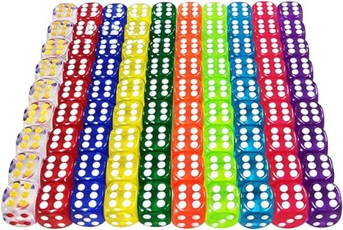 100 Stück Würfel Set, Würfelspiele Tischspiele, Transparent Würfel Set, 12mm Sechsseitiger Würfel, Mehrfarben Würfel Set, Spielwürfel für Tischkartenspiele, Dice Würfel, Standardwürfel Bunt