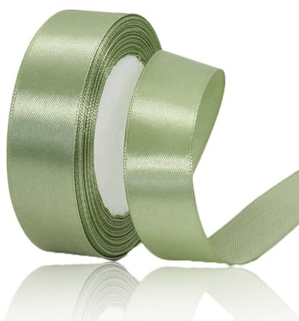 Geschenkband eukalyptus grün 25mm Breit, 23 Meters Satinband Salbei Grün Geschenkbänder Stoff Schleifenband Dekoband zum Geschenkverpackung, Bastelarbeiten, Geburtstag und Hochzeitsdekoration
