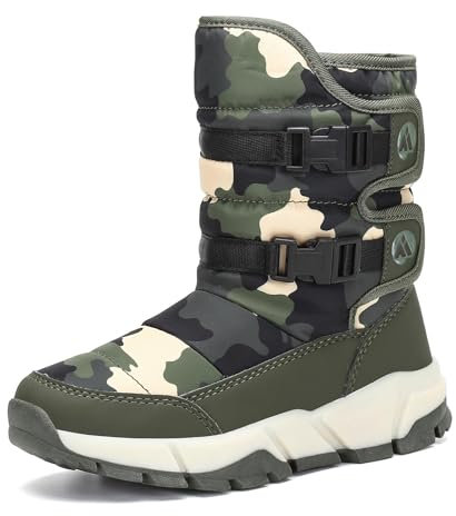 Mishansha Stivali Neve Bambini Stivaletti Ragazze Doposci Scarponcini Imbottiti di Pelo Scarpe Invernali Comodi Caldi e Antiscivolo Outdoor, Verde, 33 EU