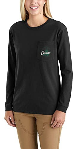 Carhartt Men's Loose fit Heavyweight Long-Sleeved Shamrock Graphic T-Shirt, Black, XS