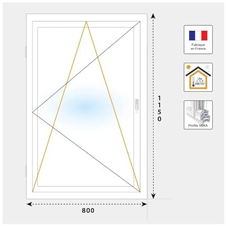 Ventana oscilante 1 hoja PVC blanco para cuarto de baño H 1150 mm x 800 mm