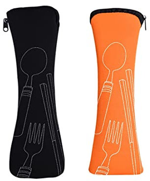 Bestecktasche für Unterwegs, 2 stück Tragbare neopren picknick Bestecktaschen Geschirr Camping leer kinder Schule waschbar Besteck to go,Bestecktasche, Tragbare Bestecktaschen(orange Schwarz)