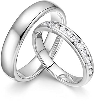 AMDXD Platin Ringe Diamant 0.3ct, 2 Stücke Eheringe Klassiker Design Trauringe Partnerringe Freundschaftsringe, Damen 57 & Herren 56, Echte Goldschmuck
