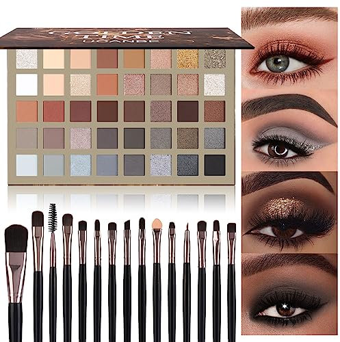 UCANBE Lidschatten Palette 40 Farben mit 15 Pinseln - Eyeshadow Palette Matt und Glitzer Wasserfest, Smokey Make Up Palette Hohe Farbwiedergabe Dauerhaft