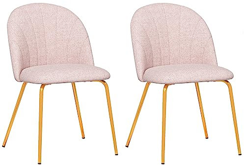 HOMCOM Set di 2 Sedie da Pranzo in Tessuto effetto Lino con Gambe in Acciaio, 55.5x59x81 cm, Rosa e Oro