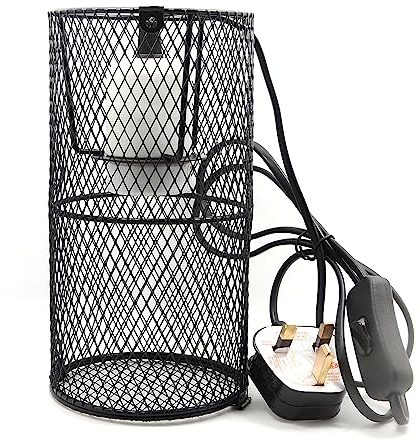 Arigoul Reptile Anti-Scald Lampshade, Reptile Pet Heat Lamp Lampshade Holder, Ceramic Heating Bulb Guard with Switch & Anti-hot Bracket for Lizard Turtle Snake Birds Chick E27 300W(UK Plug)