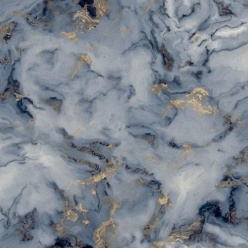 Bahia Marble Navy Wallpaper - Metallic Gold Silver Effect - Modern Contemporary Feature Wall