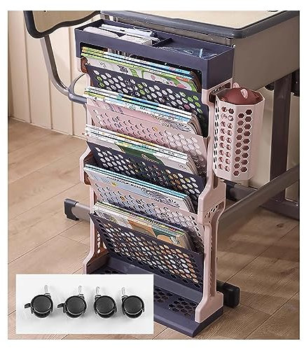 Atkits Rollbarer Bücherregal-Organizer, 6 Etagen, beweglicher Bücherregalwagen, Zeitschriftenständer, Bücherwagen mit Rädern für Schlafzimmer, Wohnzimmer, Zuhause, Schule,Lila