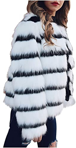 Cappotto in pelliccia sintetica da donna, alla moda, a righe, giacca a maniche lunghe, con scollo rotondo, invernale, calda, per adolescenti, ragazze, in pelliccia di grandi dimensioni, in pelliccia