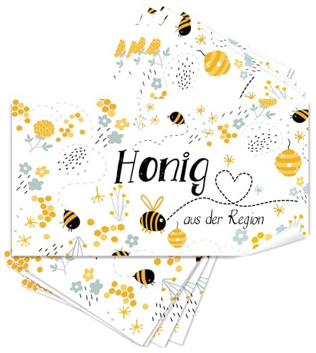 Logbuch-Verlag 25 Aufkleber Honig aus der Region Bienen Blumen 10 x 5 cm Honigaufkleber Etiketten für Honigglas