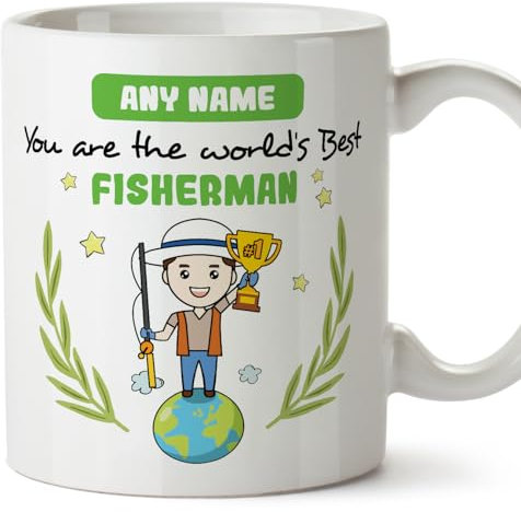 MUGFFINS Personalised Mug for Fisherman Man - in English - You are World's Best - Funny Custom Gift for Colleagues - Ceramic 11oz Mug