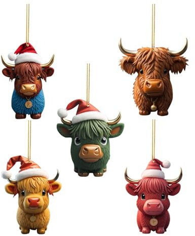 Kuh Weihnachtsschmuck 2D Acryl Cartoon Kuh Dekorative Ornamente Kuh Anhänger Christbaumschmuck Lustig Deko Anhänger Weihnachtsanhänger Weihnachtsbaum Deko Weihnachtsdekoration für (5PCS, One Size)
