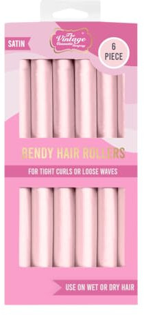 Satin Bendy Pink Hair Rollers 6pcs Vintage Cosmetic