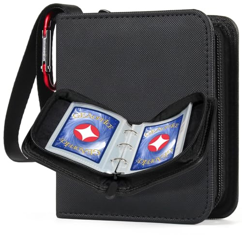GEAoffice 1 Pocket Trading Card Binder Mini, 80 Pockets Small Card Album Book with 40 Removable Sleeves, 80 Top Loading Pockets Binder for TCG, MTG, Yugioh, Black…, GEA-TCB-ZP-BK-1-Dia