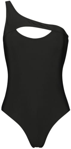 Black Premium by EMP Damen schwarzer Badeanzug mit asymmetrischer Schulter M
