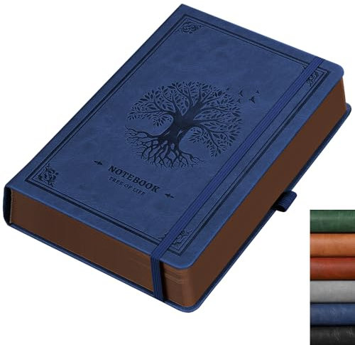 RETTACY A5 Blanko Notizbuch, Hardcover Leder Dickes Notizbuch, 320 Seiten Skizzenbuch, Innentasche, 100gsm Papier, für Frauen Männer Notizen, Doodling, 14.5 x 21cm-Blau