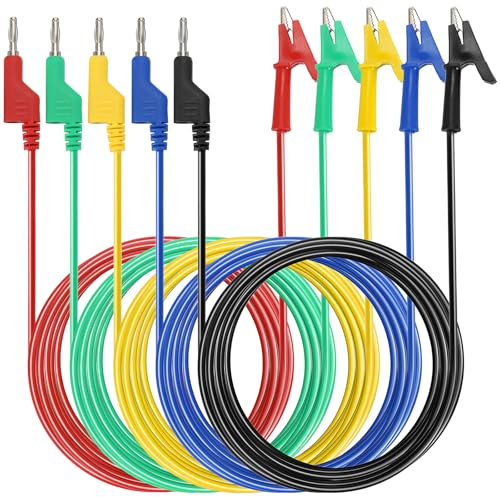 IGNPION 5pcs 4mm cordons de test fiche banane à pinces crocodile alligator clip 15A câbles de test pour multimètre,voiture, longueur de 2m