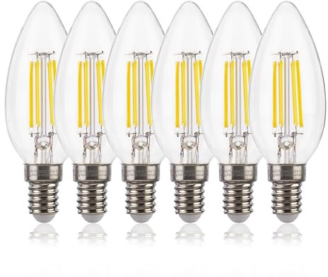 FLSNT LED Glühbirne E14 4000K Kaltweiß, 5,5W (Ersetzt 60W), C35 LED Filament Leuchtmittel E14, 750LM B11 E14 LED Kerze Glühbirne, Nicht Dimmbar, Klar Glas, 6 Stück