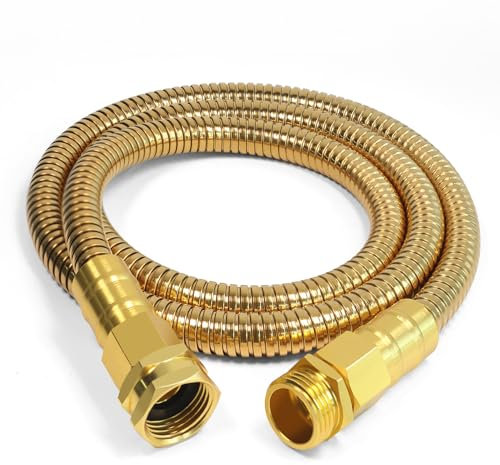 Holldoor Tuyau d'arrosage court en métal de 0,9 m – Tuyau d'arrosage en acier inoxydable 304 avec raccord en laiton de 1,9 cm, tuyaux d'arrosage flexibles, légers, pas de nœuds, robustes pour