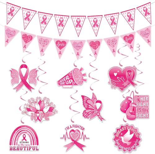 Décorations Octobre Rose - Bannière et Accessoires pour Mois de Sensibilisation au Cancer du Sein - Ruban Rose pour Femme