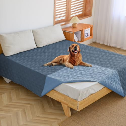 WIKEHOEX wasserdichte Hundedecke - Robuste rutschfeste Hundematte,203x 208cm Outdoor Hundematte Maschinenwaschbar beidseitiger Sofabezug als Schutz für Sofa & Bett-Blau+Dunkelblau