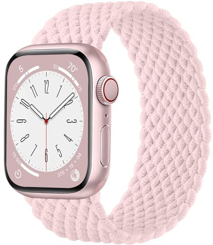 Maledan Tressé Bracelets Compatible avec Apple Watch Bracelet 41mm 40mm 38mm pour Femme Homme, Bracelet élastique réglable de sport pour iWatch SE Series 9 8 7 6 5 4 3 2 1 Ultra, Rose Perle