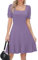 Missufe Robe d'été pour femme - Robe patineuse à volants - Manches bouffantes - Manches courtes - Swing - Robe de loisirs, lilas, S