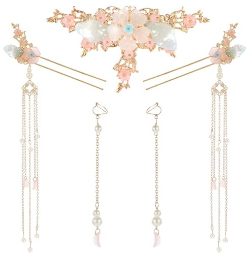 Amabro Lot de 5 épingles à cheveux chinoises en forme de fleur de Hanfu - Accessoires de cheveux pour mariée traditionnelle chinoise - Accessoires pour cheveux pour le quotidien, les fêtes, les