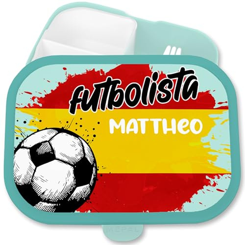 Shirtracer Mepal Brotdose Kinder personalisiert Futbolista Spanien | Türkis, 750 ml, mit Fächern, Schule, spülmaschinenfest, Vesperbox, Kindergarten, Snackbox, Fußball, EM, Jausenbox, Campus, WM
