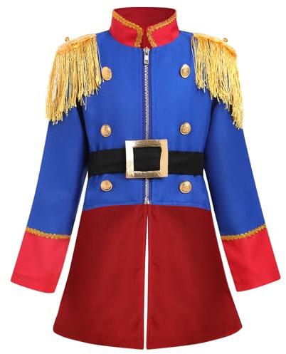 FYMNSI Boys Soldier Royal Guard Costume Halloween Carnival Cosplay Jacket Coat Tuxedos Suits Outfits for Kids Christmas Birthday Party Pretend Play Fancy Dress Up World Book Day Carnival Blue Red 7-8Y