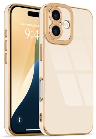 Lafunda for iPhone 16 Case, Luxury Plating for Womens Gilrs Case, Full Camera Protection Soft TPU Bumper Cover, Shockproof Silicone Slim Phone Case for iPhone 16 6.1, Beige