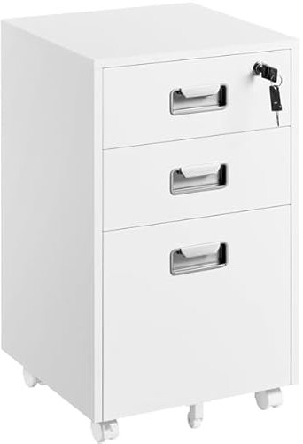 Yaheetech Cassettiera da Scrivania con 3 Cassetti Salvaspazio Archivio Schedario Portadocumenti Mobiletto da Ufficio Rimovibile con Ruote per Ufficio Studio (Bianco)