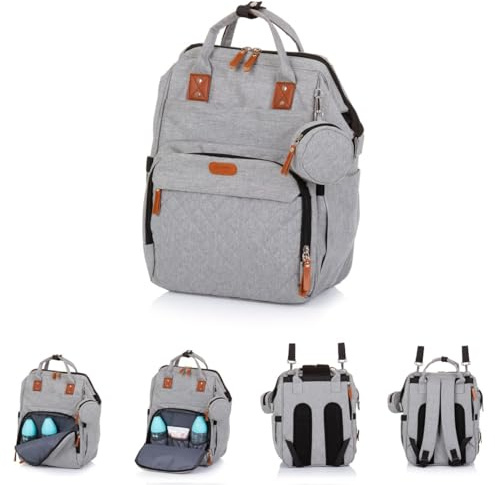 Chipolino Wickeltasche, Kinderwagen Rucksack Reißverschluss Schnullertasche, Farbe:hellgrau