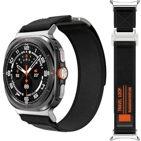 Kamita Nylon Correa Compatible con Samsung Galaxy Watch Ultra Correas, Banda Deportiva Regulable para Hombres y Mujeres, Elástico Trail Loop Pulsera de Repuesto para Galaxy Watch Ultra 47mm (Negro)