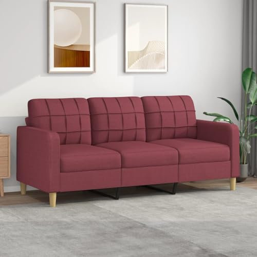 Willood 3-Sitzer-Sofa Weinrot 180 cm Stoff Sofa mit Armlehnen und weichen Kissen, geeignet für Wohnzimmer, Holzbeinen