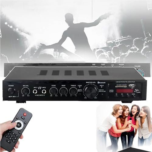PLABNK Amplificatore HiFi Digitale (con Telecomando), Amplificatore Stereo FM/USB, 600 W/ 5 Canali, Volume Regolabile, Facile da Usare, Supporto Bluetooth, per Casa/Esterno,Black
