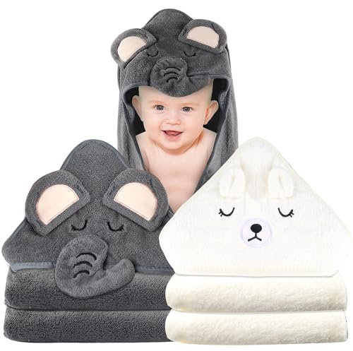 PEGRAUFC 2 Pack Baby Handtücher Kapuze,Kapuzenhandtuch Baby, 80X80 cm Badetücher,Kapuzenhandtücher Babys, Super Saugfähig Kleinkinder Badetücher, Badehandtüch Handtücher für Babys1