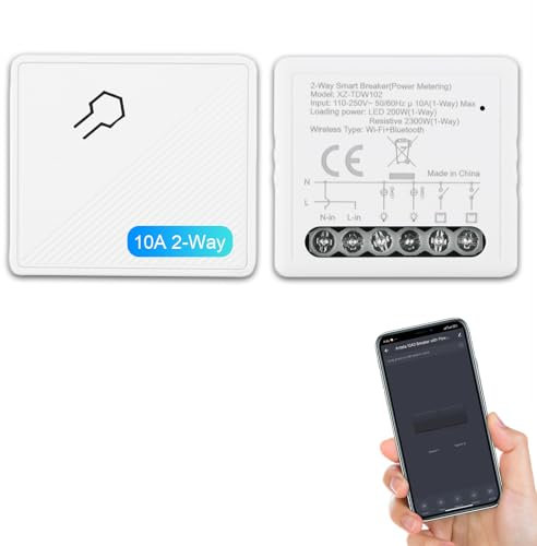 ANTELA Relè Interrutore Smart con Misurazione di Consumo, 2 Via 10A Interruttore Intelligente, Wi-Fi e Bluetooth, Compatibile con Alexa e Google Home, Telecomando, 2.4Ghz, 2pezzi